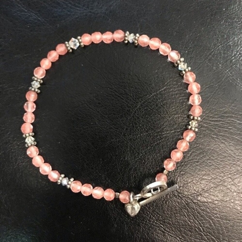 Vintage Handmade Strawberry Quartz Swarovski Crystal Sterling Silver Bracelet